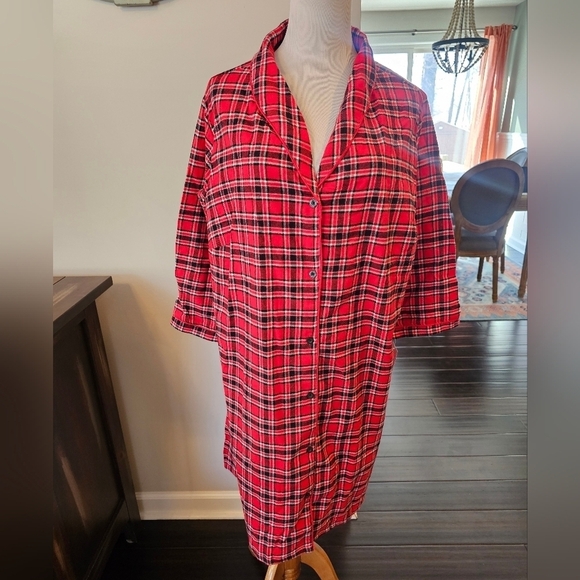 Jockey Other - Jockey Women's Size 1X Soft Flannel Red Black White Plaid Nightshirt New w/ Tag